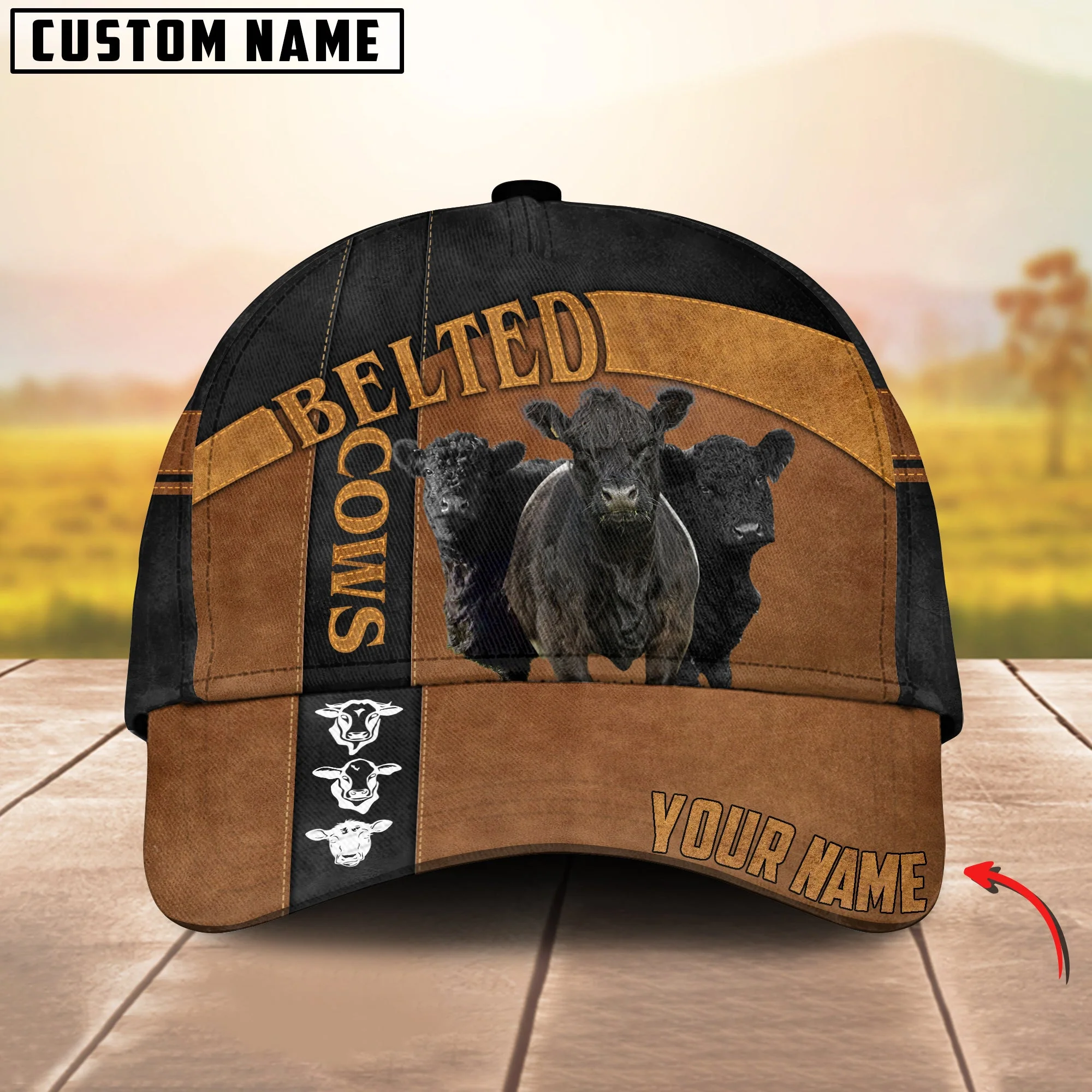 Customized Belted Galloway Cattle Caps Hat, Belted Cow Pattern Brown And Black Line Hats, Best Farm Hat For Men Women
