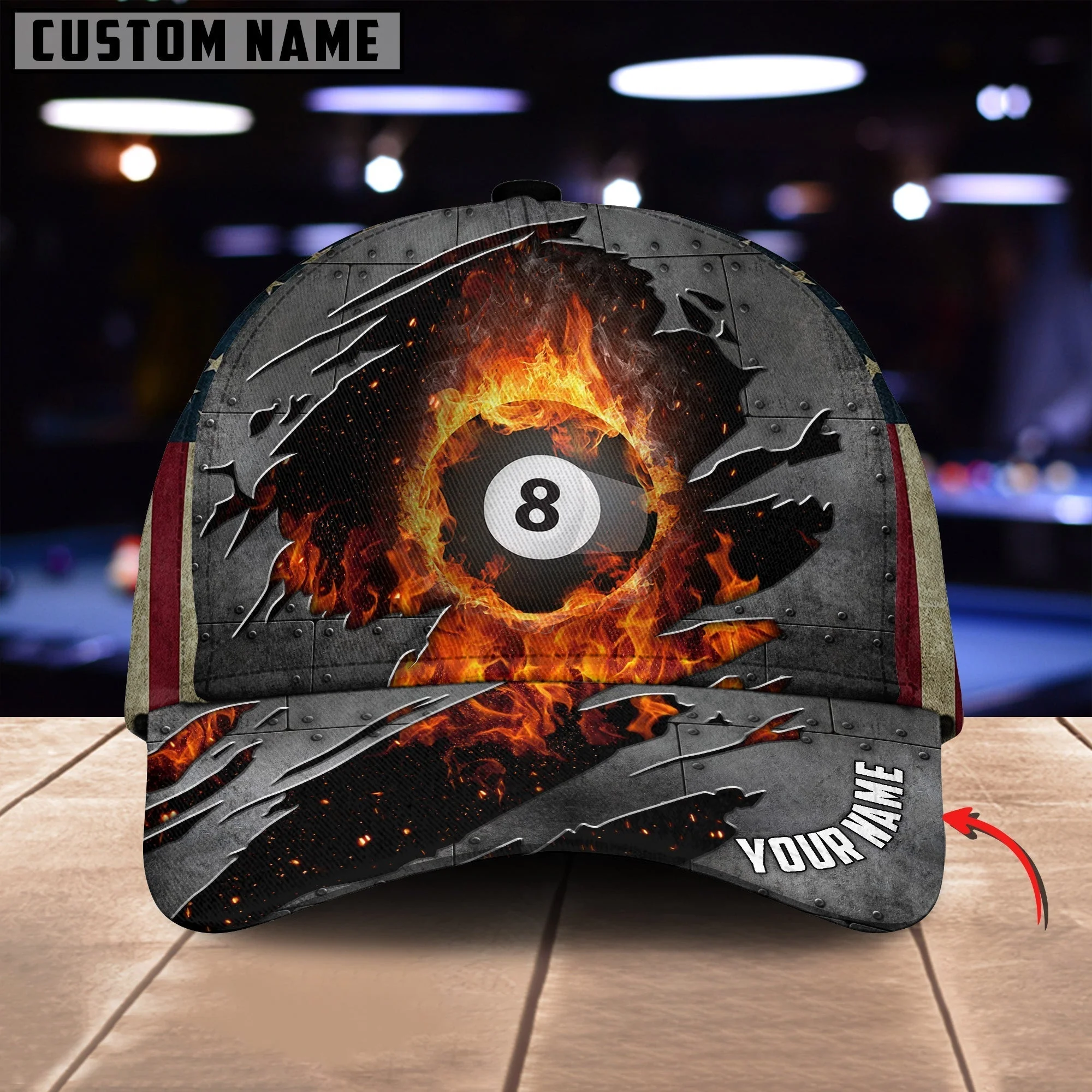 Customized Billiard Cap, Billiard Pool 8 Ball Personalized Name 3D Hats, Best Billiard Pool Hat For Billiard Players