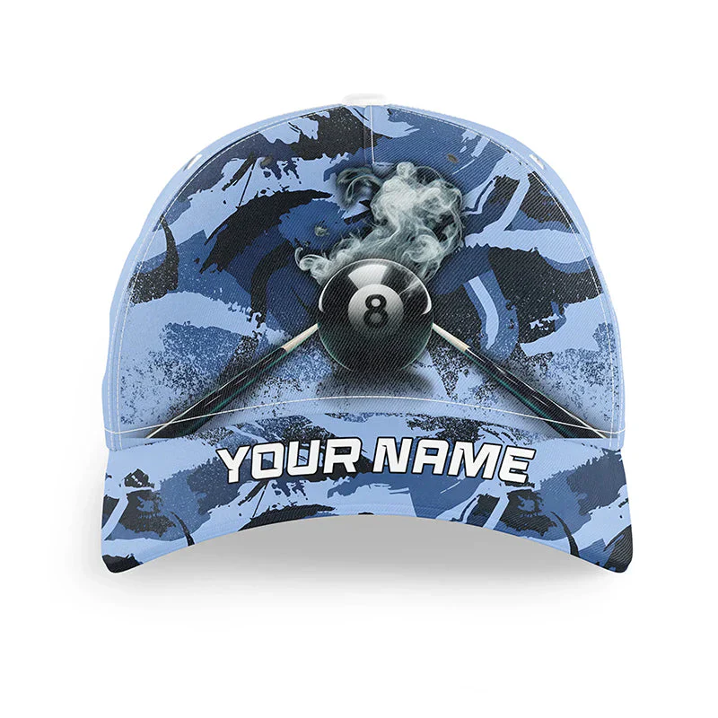 Customized Billiard Cap, Billiard Pool 8 Ball Pool & Cue Smoke Personalized Name 3D Hats, Best Billiard Pool Hat For Billiard Players