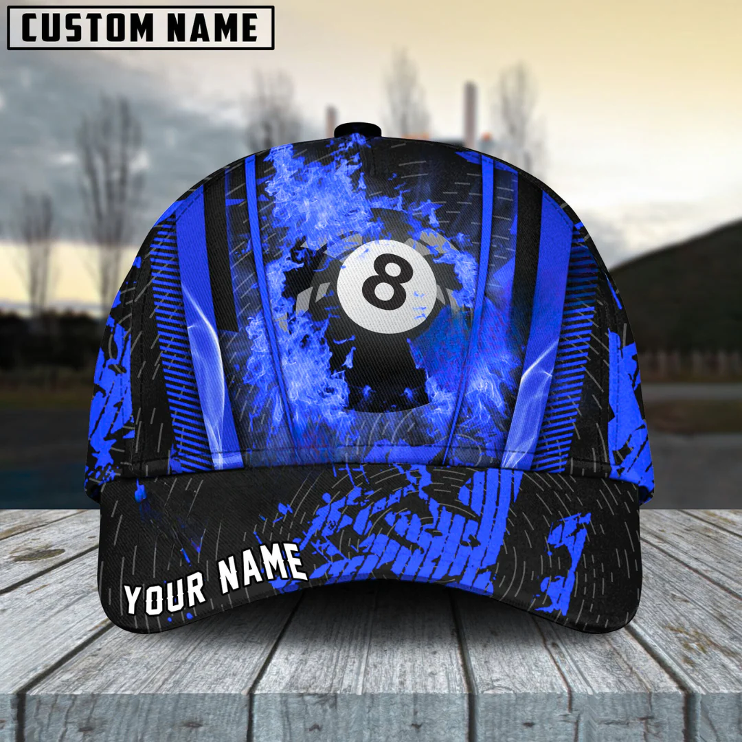 Customized Billiard Cap, Billiard Pool Ball 8 Abstracts Grunge Texture Personalized Name 3D Hats, Best Billiard Pool Hat For Billiard Players (6 Colors)