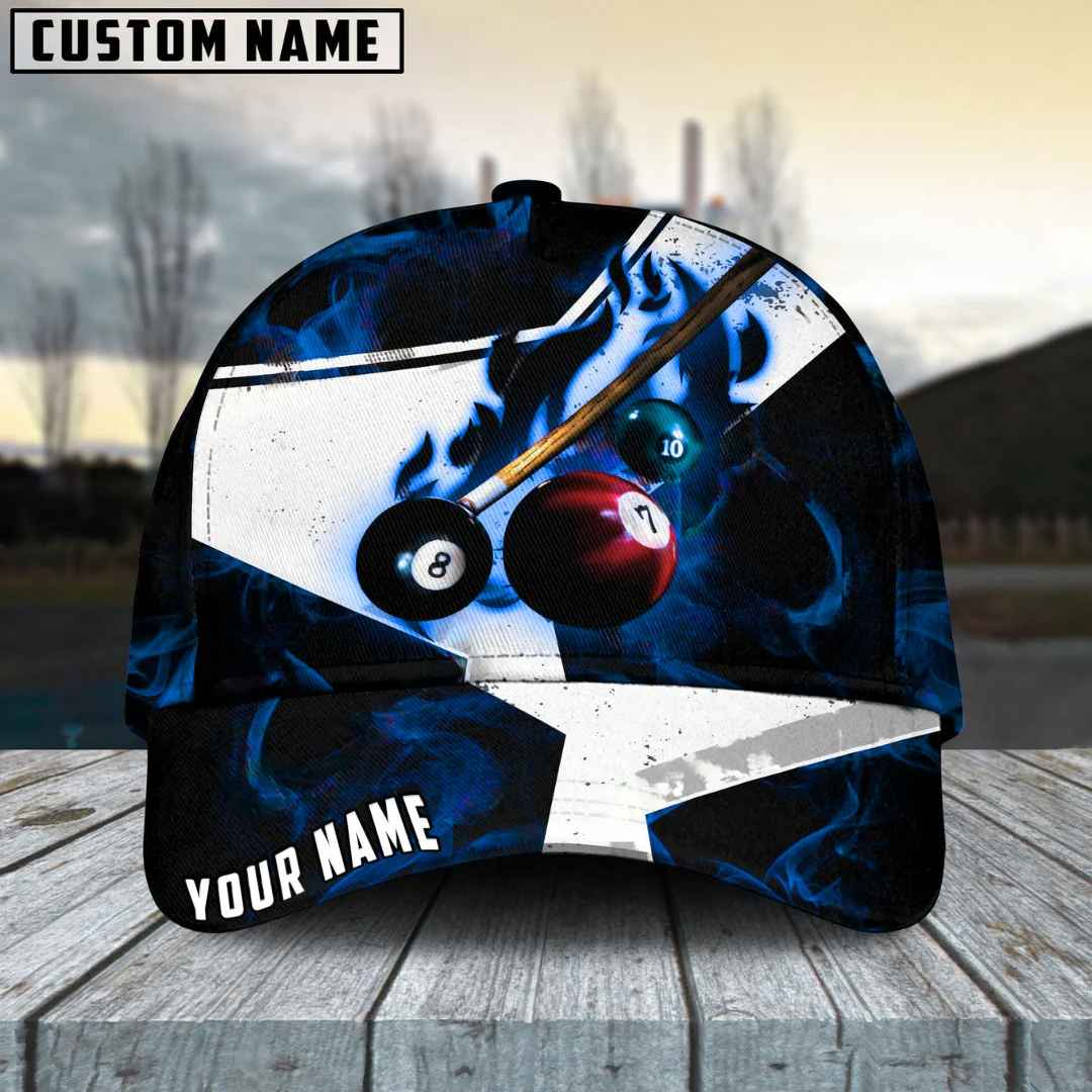 Customized Billiard Cap, Billiard Pool Ball 8 Dark Flame Stroke Personalized Name 3D Hats, Best Billiard Pool Hat For Billiard Players (7 Colors) - Image 3