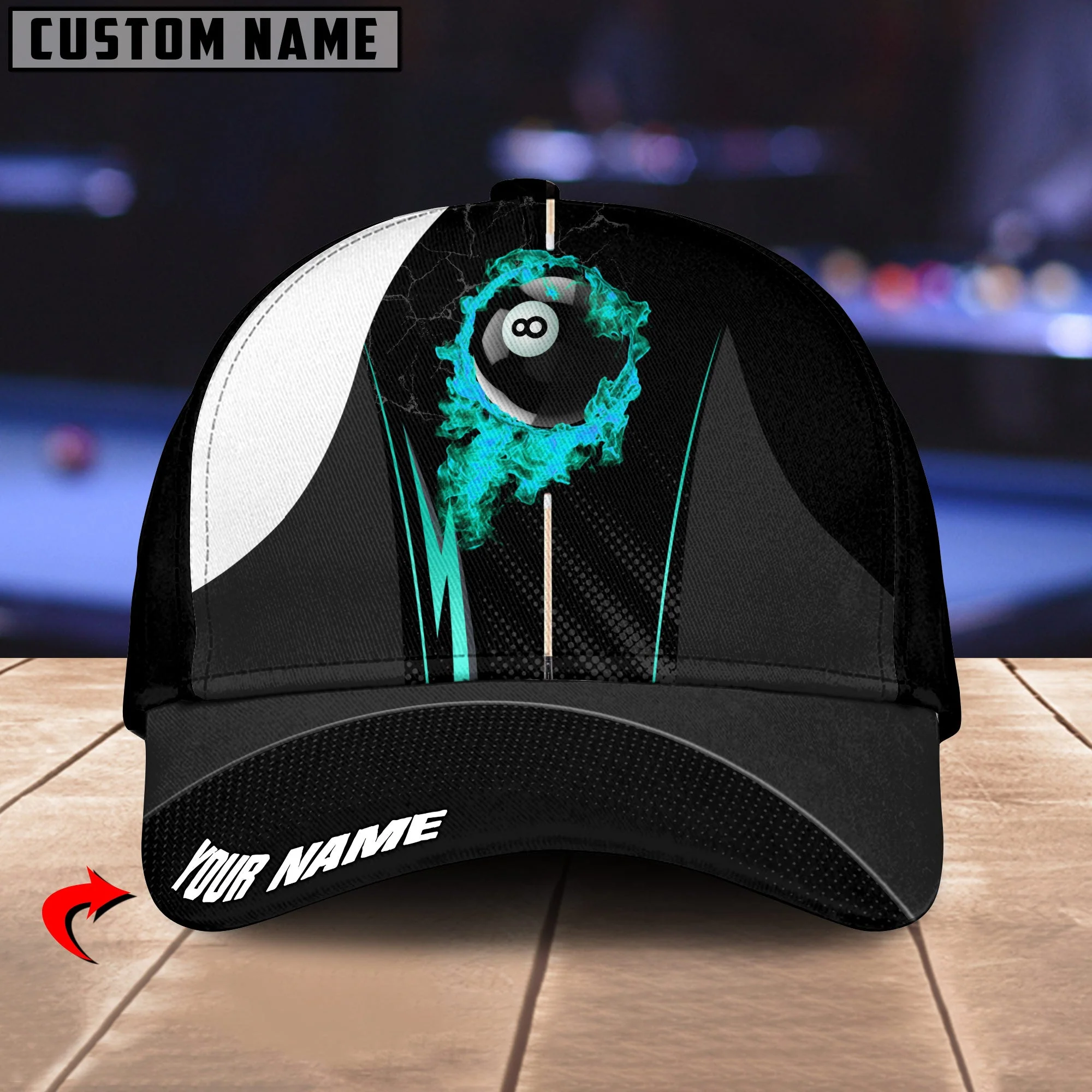 Customized Billiard Cap, Billiard Pool Ball 8 Fire Cue Personalized Name 3D Hats, Best Billiard Pool Hat For Billiard Players