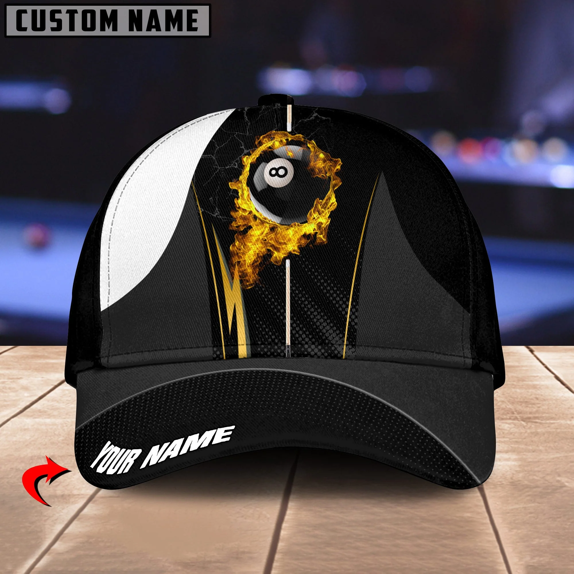 Customized Billiard Cap, Billiard Pool Ball 8 Fire Cue Personalized Name 3D Hats, Best Billiard Pool Hat For Billiard Players - Image 2