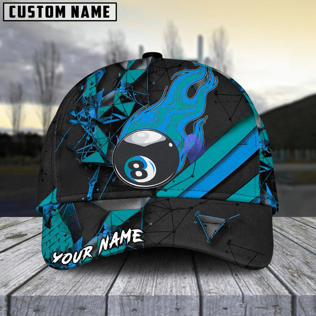 Customized Billiard Cap, Billiard Pool Ball 8 Peaceful Fire Personalized Name 3D Hats, Best Billiard Pool Hat For Billiard Players (4 Colors) - Image 3