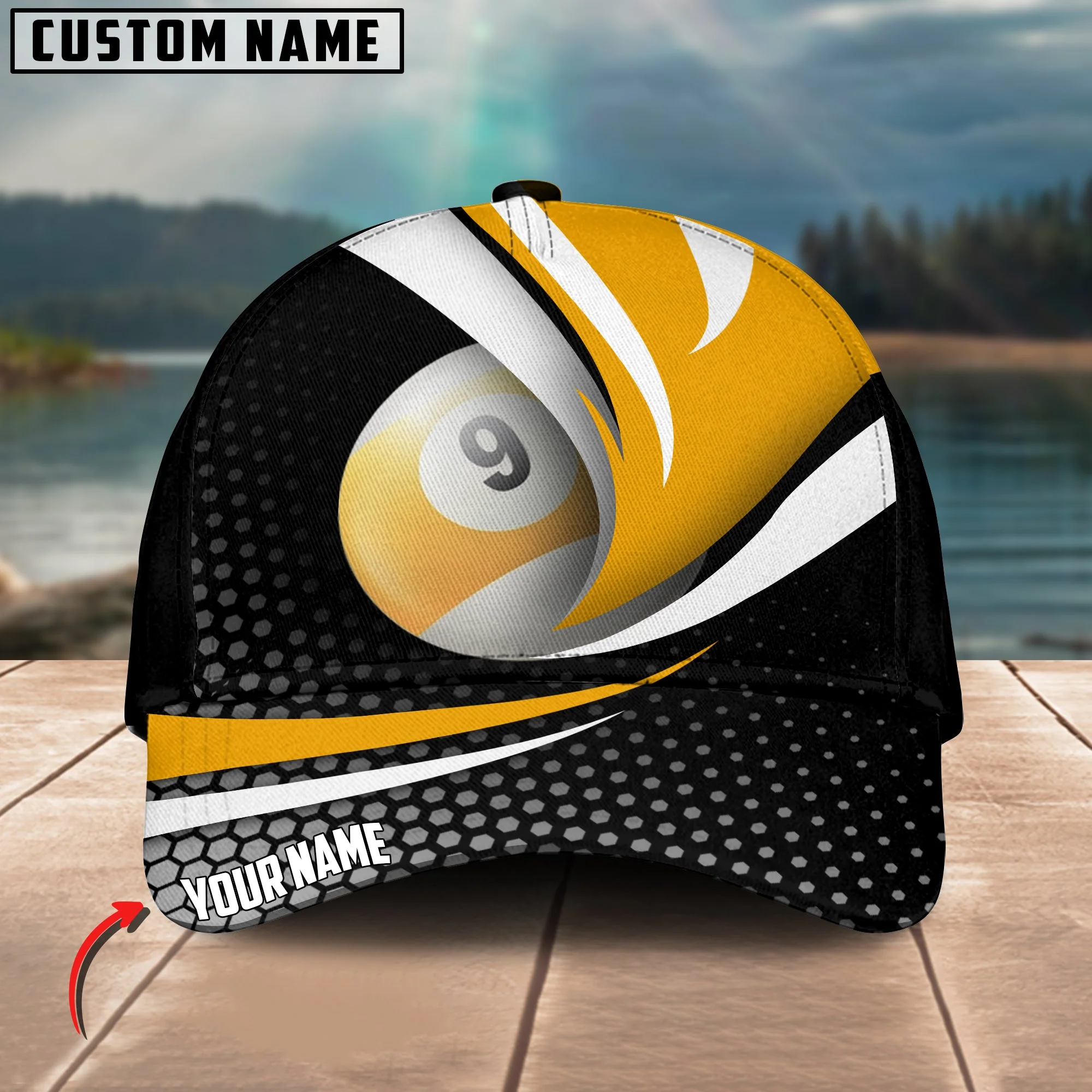 Customized Billiard Cap, Billiard Pool Ball 9 Classic Personalized Name 3D Hats, Best Billiard Pool Hat For Billiard Players