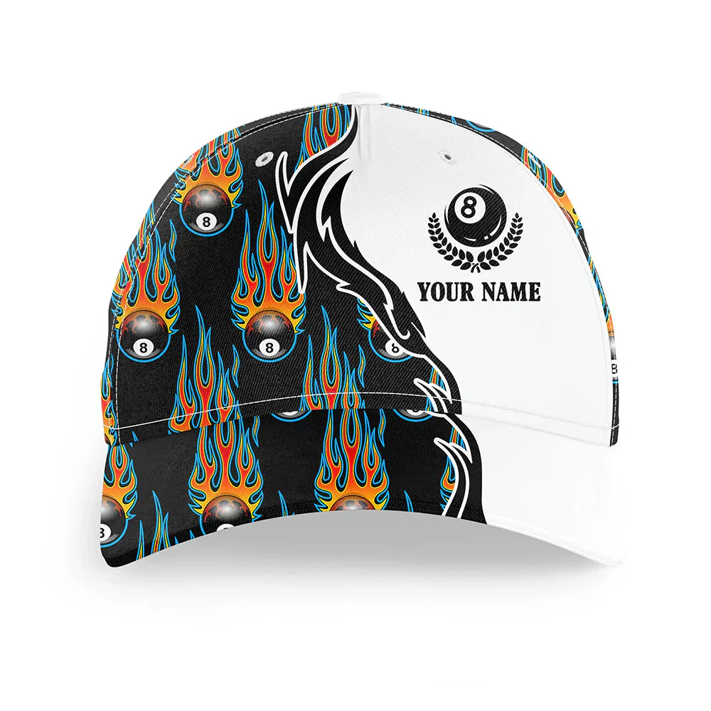 Customized Billiard Cap, Billiard Pool Flaming 8 Ball Personalized Name 3D Hats, Best Billiard Pool Hat For Billiard Players