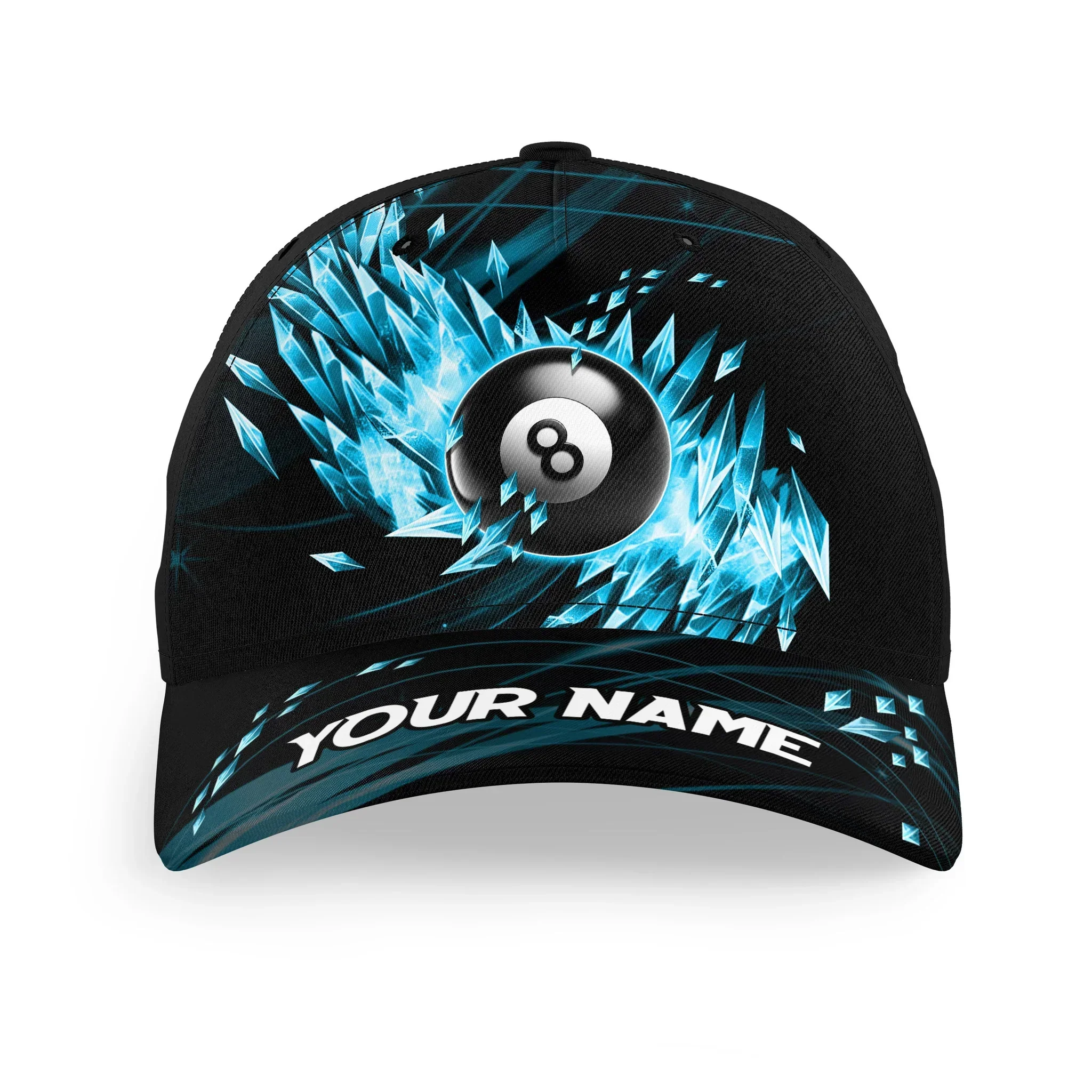 Customized Billiard Cap, Billiard Pool Frozen Ice Ball 8 Personalized Name 3D Hats, Best Billiard Pool Hat For Billiard Players