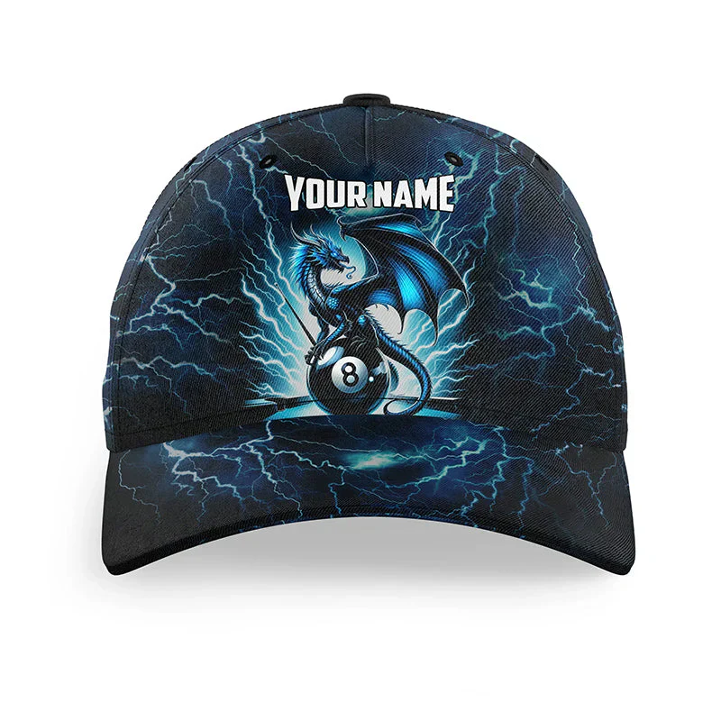 Customized Billiard Cap, Billiard Pool Lightning Thunder Dragon 8 Ball Personalized Name 3D Hats, Best Billiard Pool Hat For Billiard Players