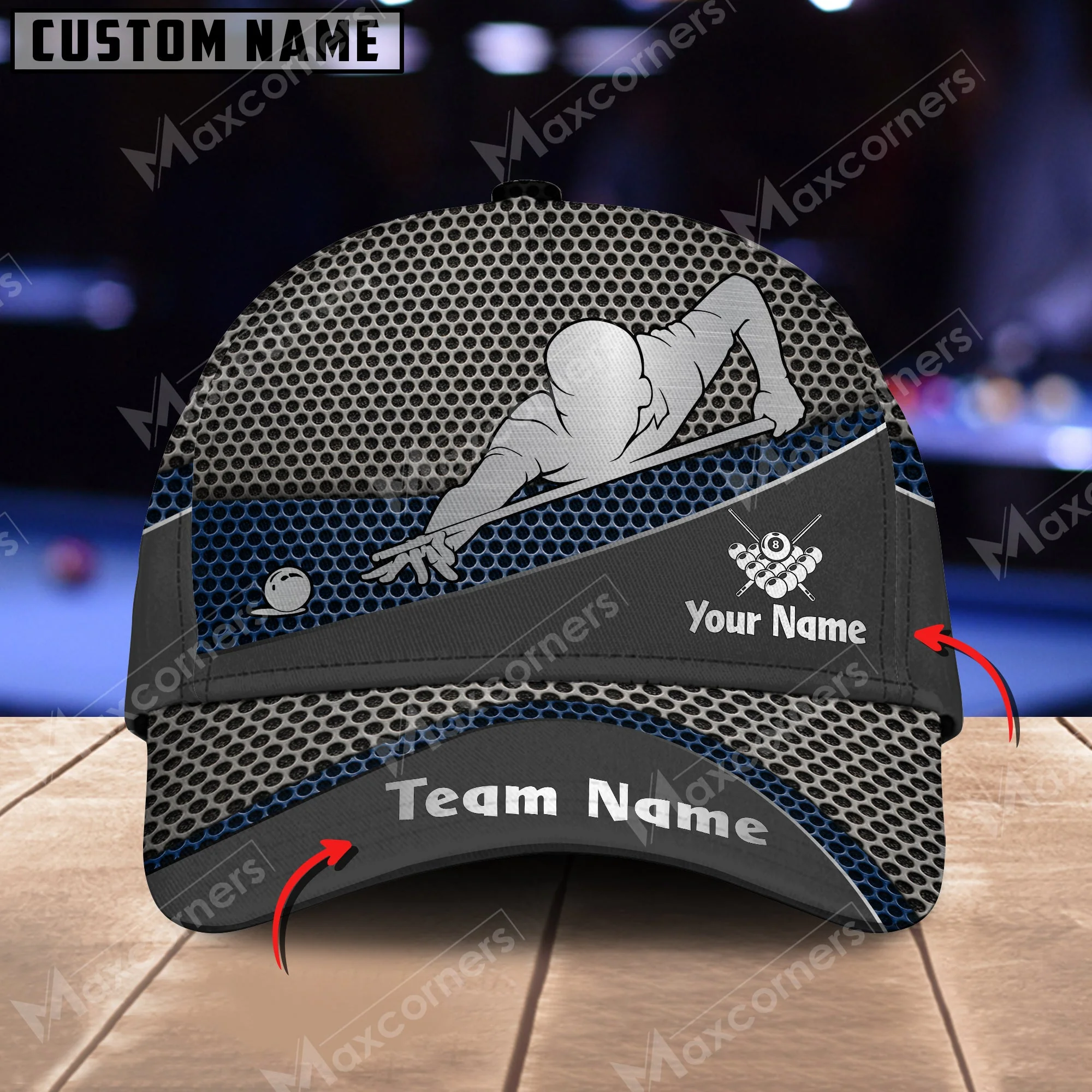 Customized Billiard Cap, Personalized Name Billiard Pool Metal Pattern 3D Classic Hats, Best Billiard Pool Hat For Billiard Players - Image 6