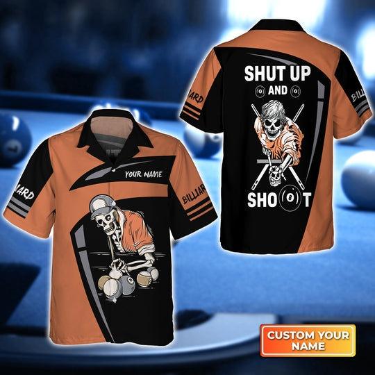 Customized Billiard Hawaiian Shirts, Grim Reaper Play Billiard Shut Up And Shoot Personalized Aloha Shirt - Gift For Billiard Lovers, Billiard Players