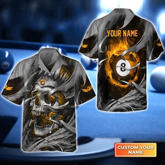 Customized Billiard Hawaiian Shirts, Yellow Skull Reaper Pool 8 Ball Personalized Aloha Shirt - Gift For Billiard Lovers, Billiard Players