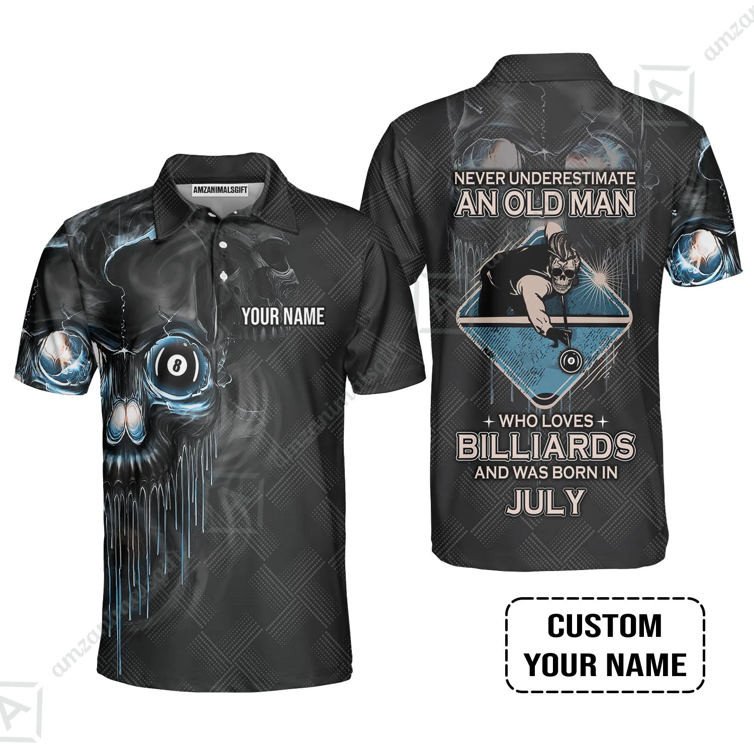 Customized Billiard Long Polo Shirt - Pool 8 Ball Never Underestimate An Old Man And Was Born In July Personalized Long Polo Shirt - Image 3