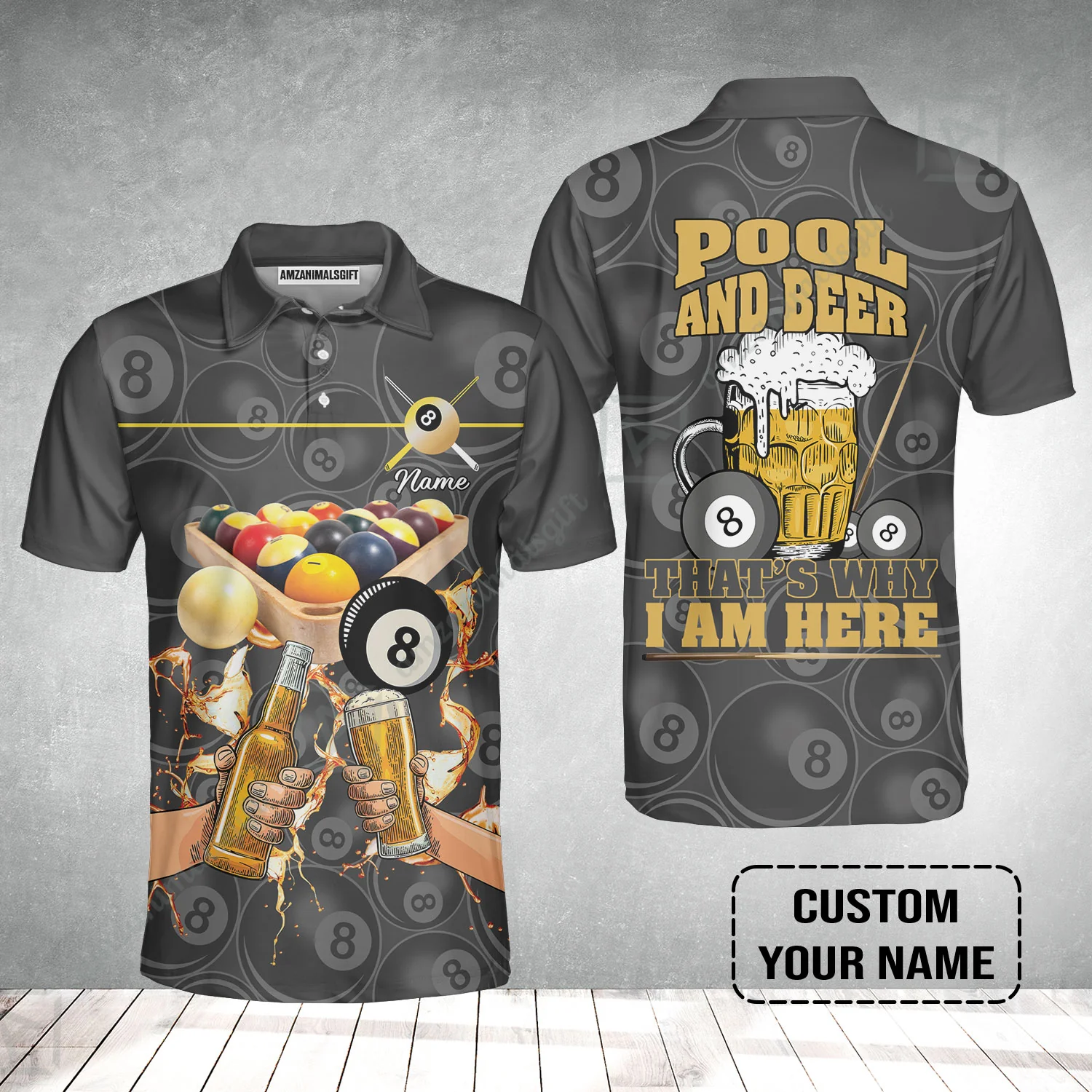 Customized Billiard Men Polo Shirt, Personalized Billiard Pool And Beer That's Why I am Here Polo Shirt - Image 2
