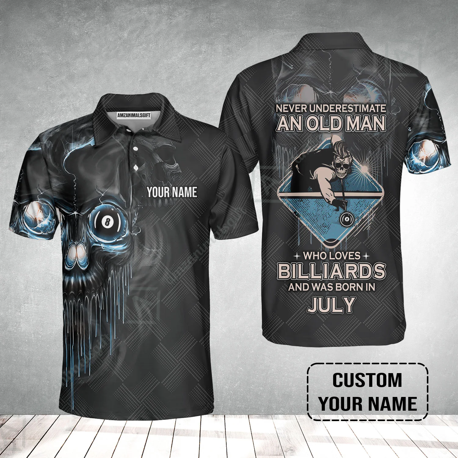 Customized Billiard Men Polo Shirt - Pool 8 Ball Never Underestimate An Old Man And Was Born In July Personalized Polo Shirt - Image 2