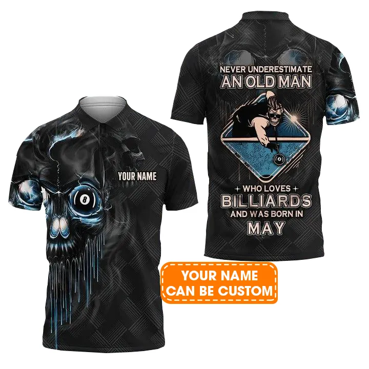 Customized Billiard Men Polo Shirts - Pool 8 Ball Never Underestimate An Old Man And Was Born In May Personalized Polo Shirts - Gift For Billiard Lovers - Image 2
