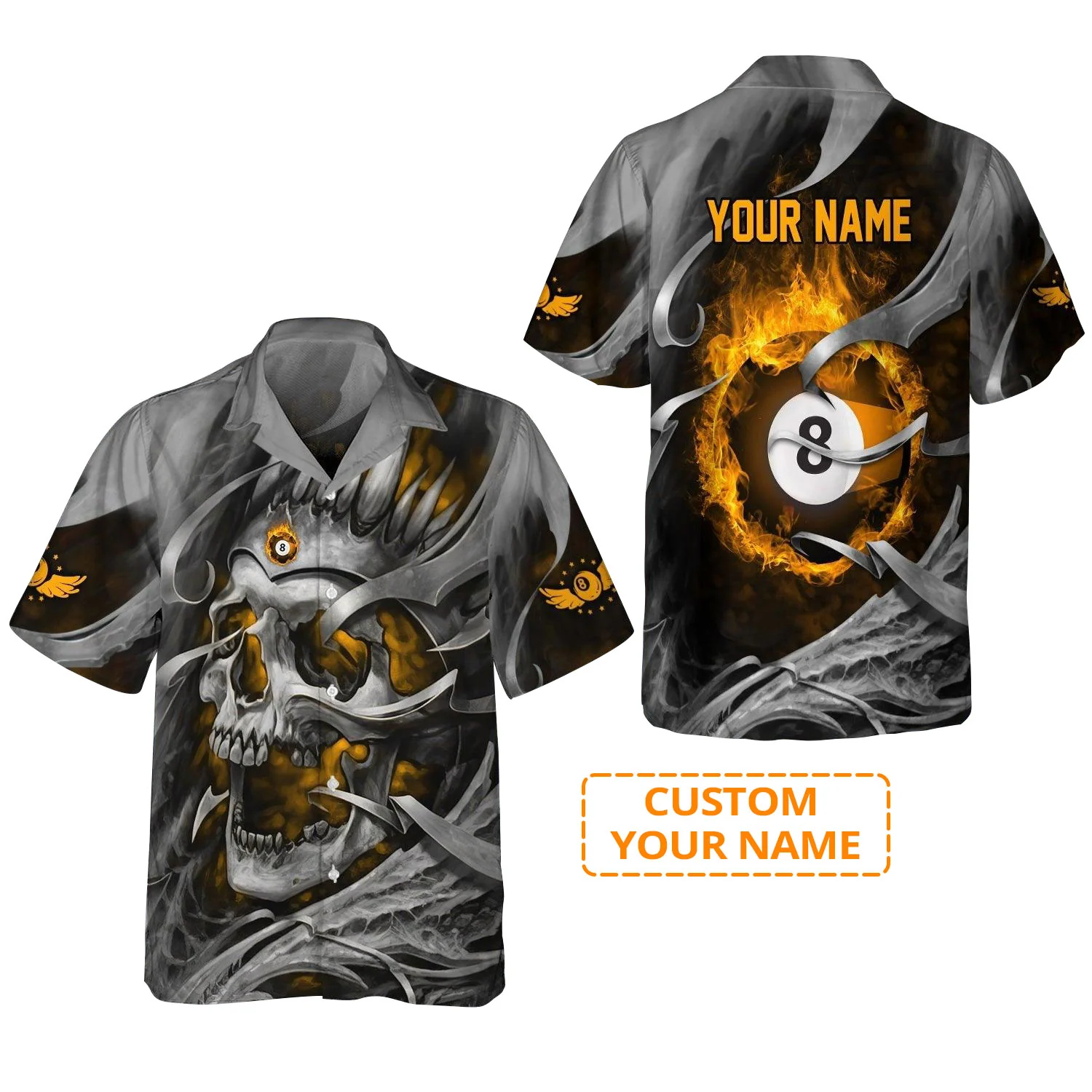 Customized Billiards Aloha Hawaiian Shirts, Pool 8 Ball Billiards, Yellow Skull Reaper Personalized Name Hawaiian Shirt For Men Women, Billiard Lovers - Image 2