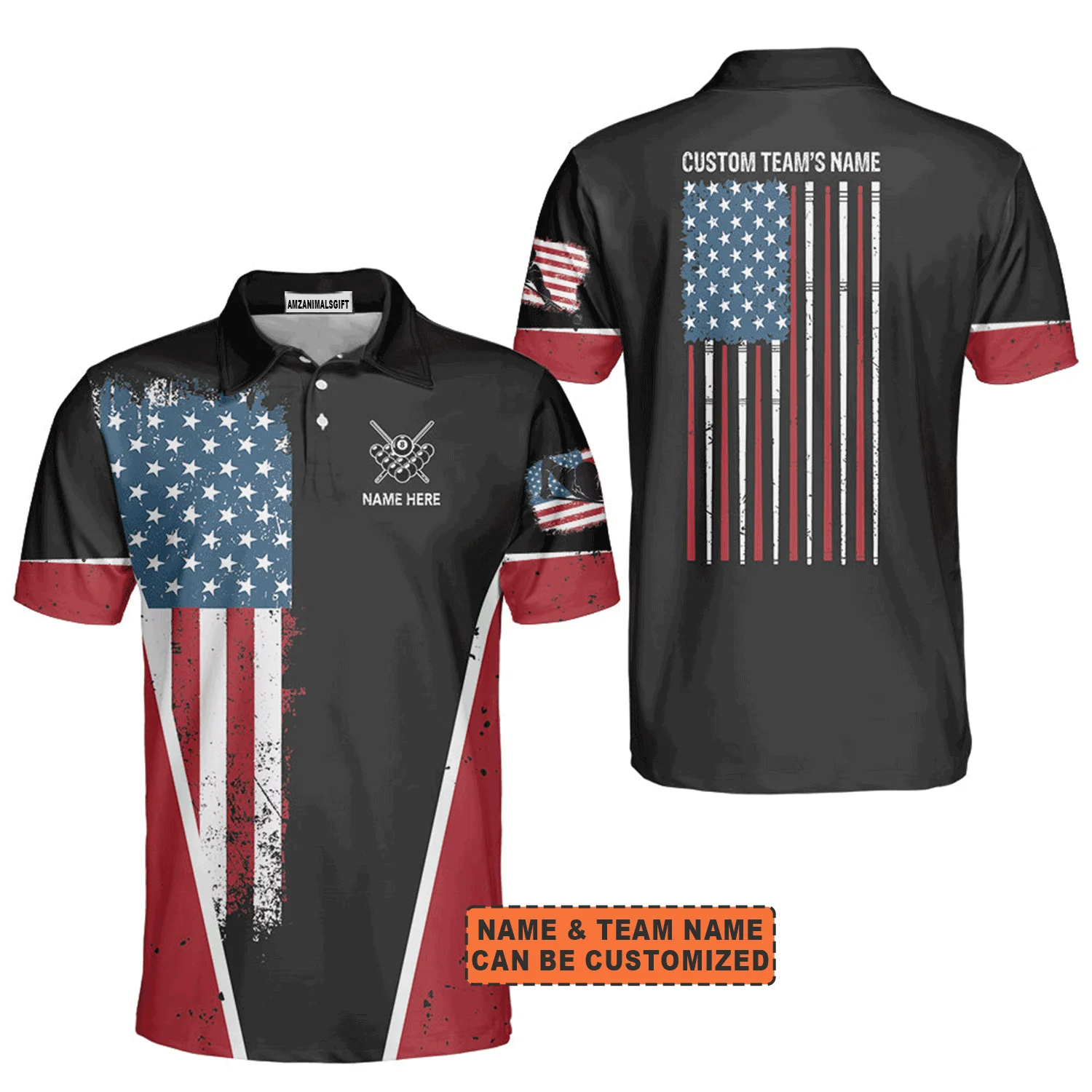 Customized Billiards Men Polo Shirt, Personalized 3D Billiards 8 Ball Pool Player US Flag Pattern Polo Shirt For Men, Billiards Lovers - Image 2