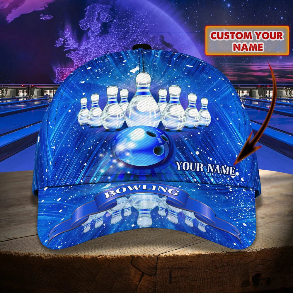 Customized Bowling Cap, Blue Bowling Classic Personalized Name Bowling Cap For Team Men Women Bowlers HN03
