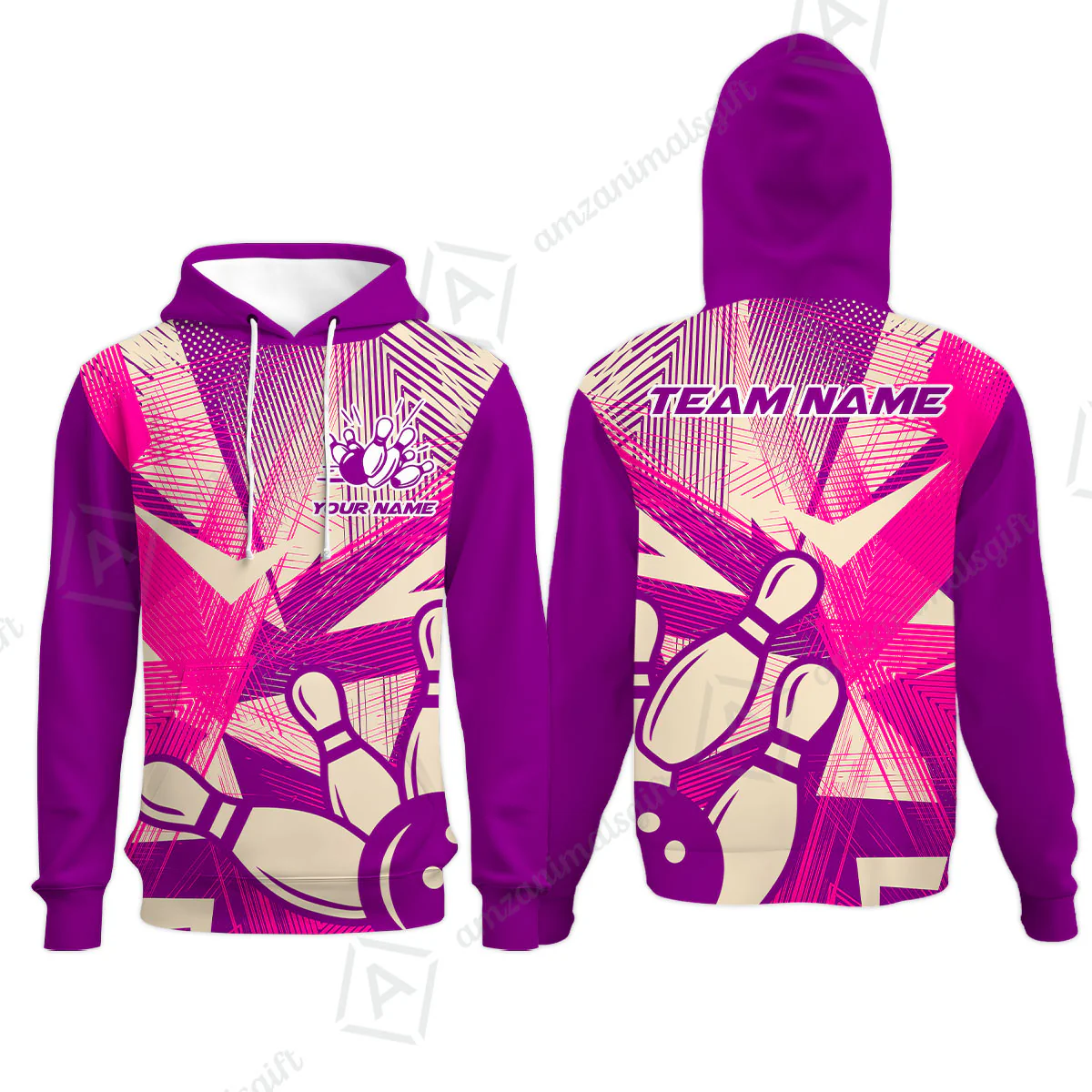 Customized Bowling Hoodie, Bowling Ball And Pins Esports Pattern Hoodie Uniform For Bowlers - Image 4