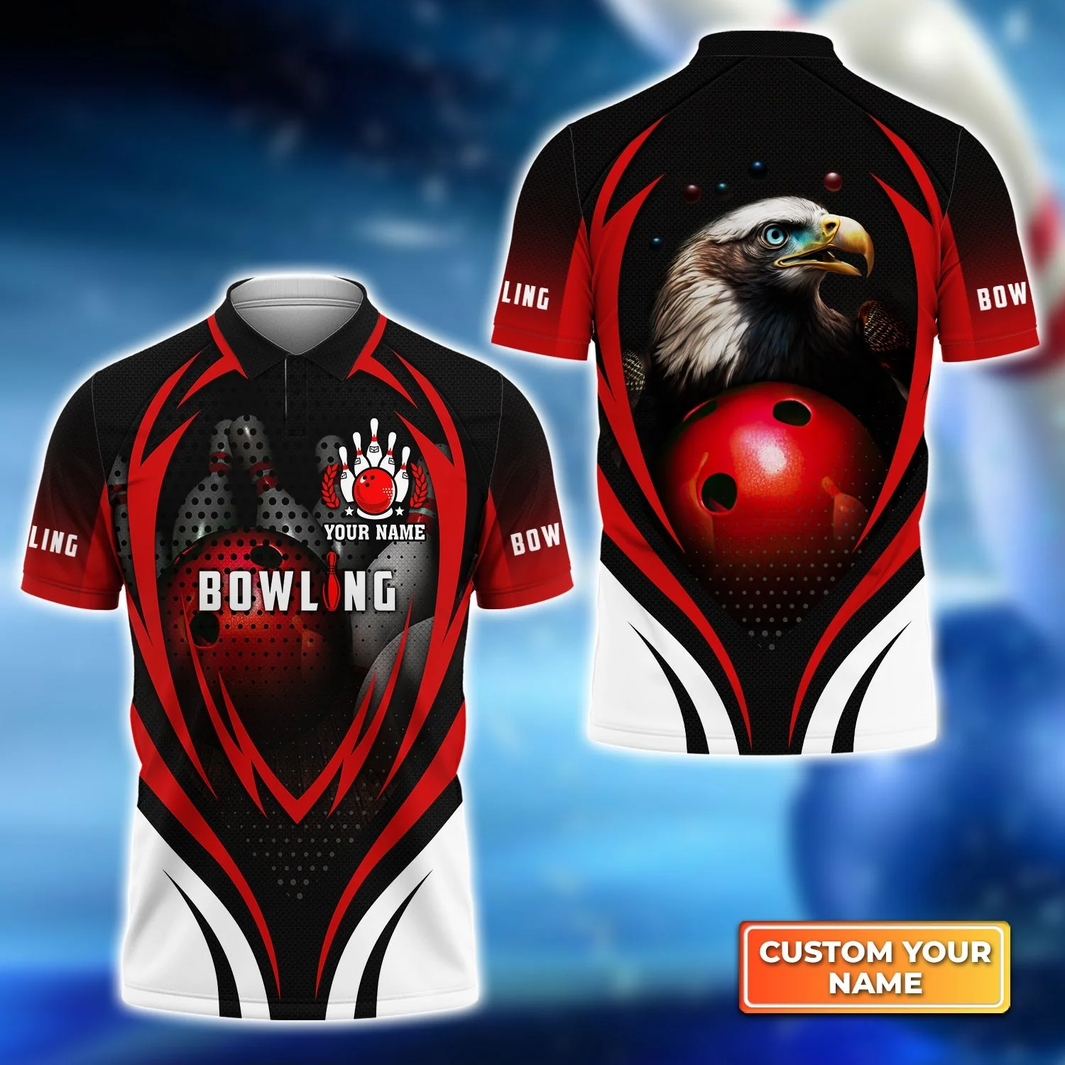 Customized Bowling Hoodie, Eagle Bowling Team Ten Pin Personalized Red Black Shirt For Friend, Family, Bowling Players - Image 7