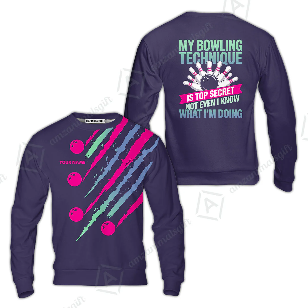 Customized Bowling Jersey, My Bowling Technique Is Top Secret - Personalized Name Stand Collar Quarter-zip Shirt - Image 13