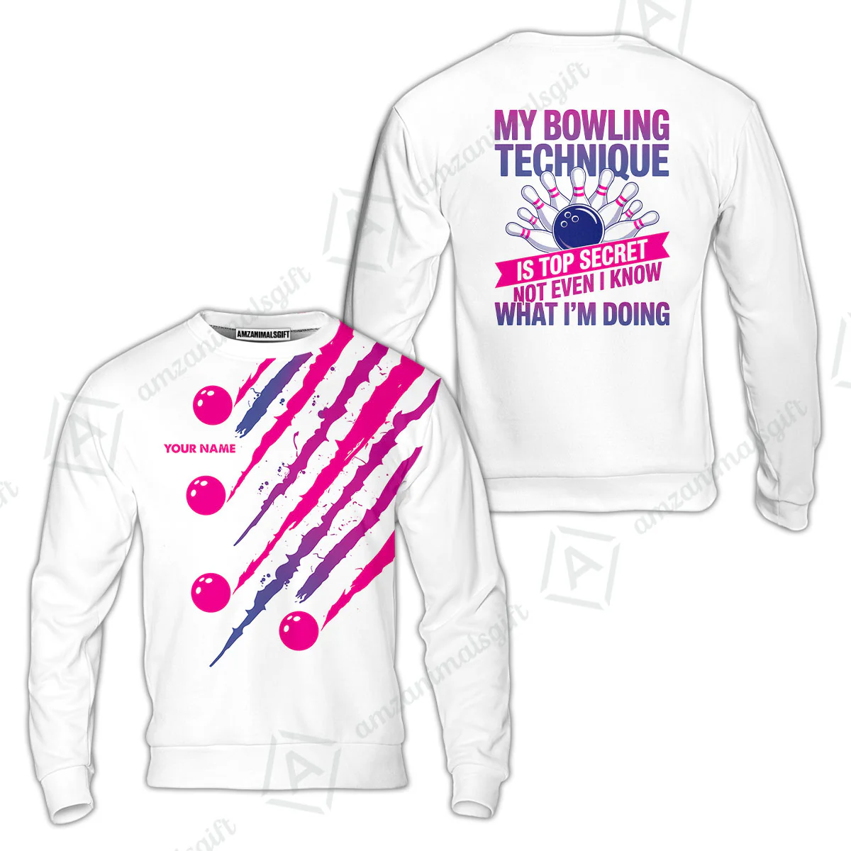Customized Bowling Jersey, My Bowling Technique Is Top Secret - Personalized Name Stand Collar Quarter-zip Shirt - Image 14