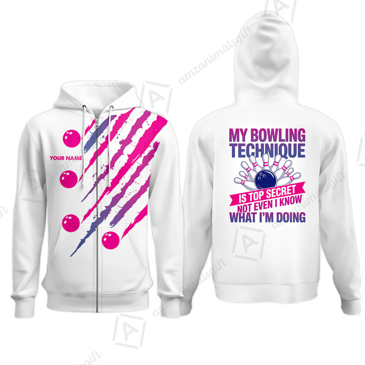 Customized Bowling Jersey, My Bowling Technique Is Top Secret - Personalized Name Stand Collar Quarter-zip Shirt - Image 16