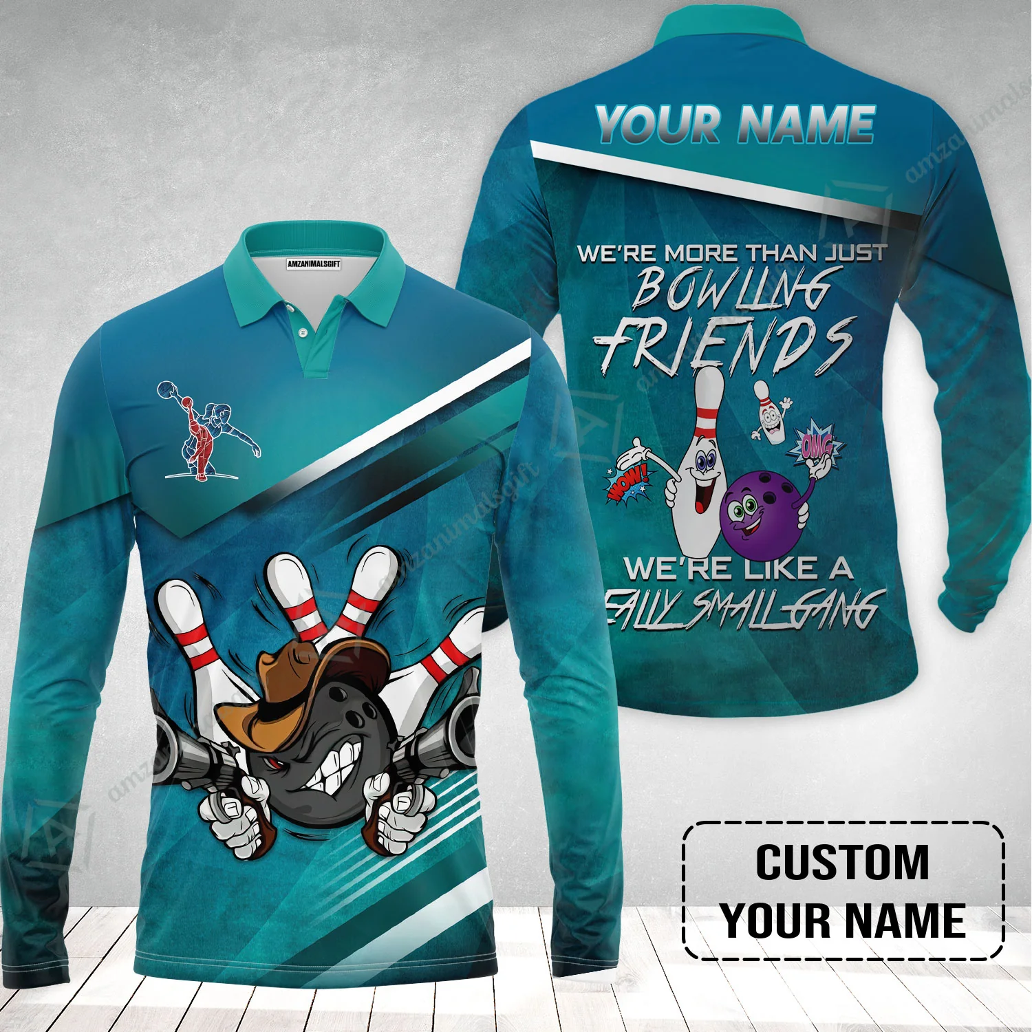 Customized Bowling Long Polo Shirt - We're More Than Just Bowling Friends We're Like A Really Small Gang Bowling Long Polo Shirt - Image 2