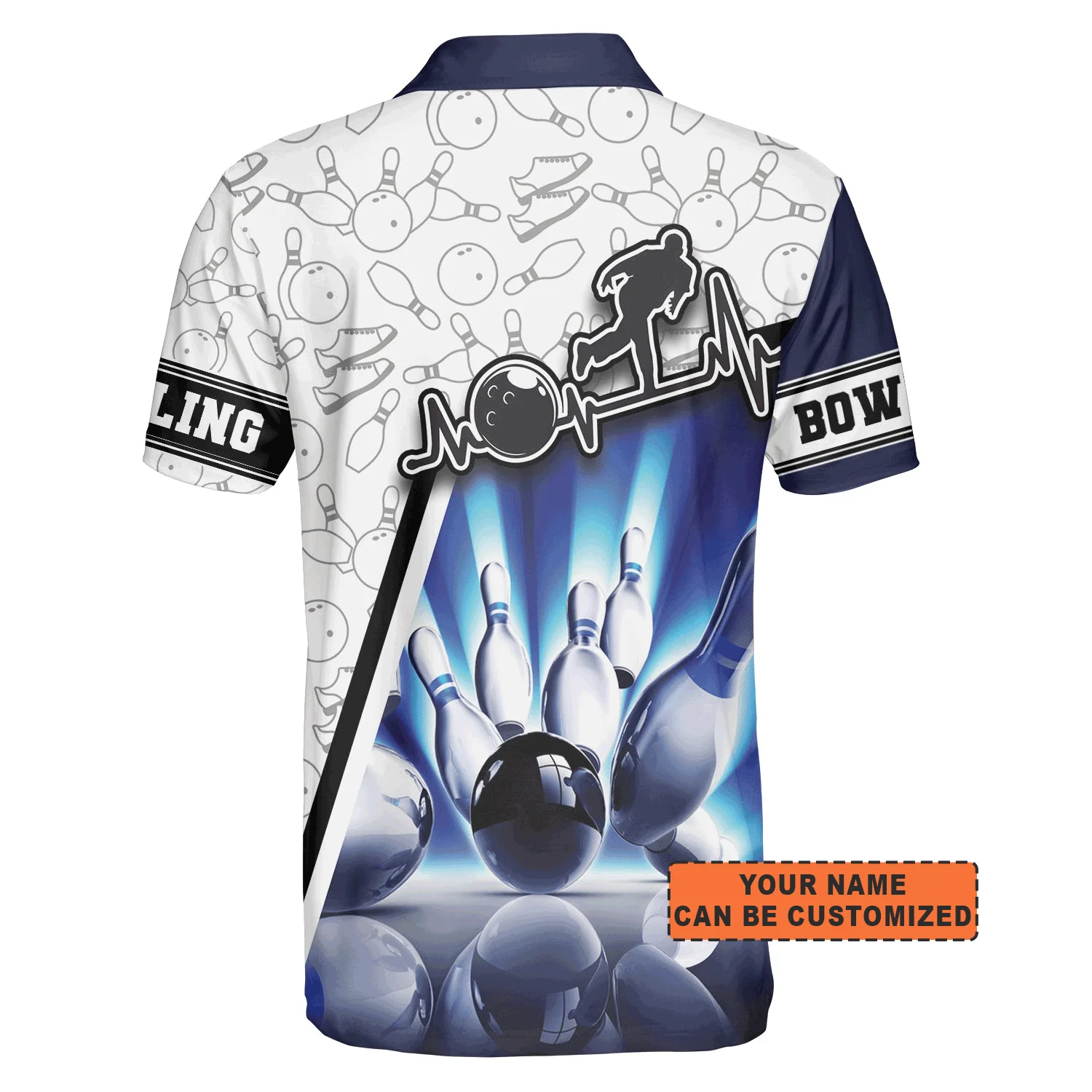Customized Bowling Men Polo Shirt, Personalized Men Bowling White & Blue Pattern Polo Shirt For Men, Bowling Lovers - Image 3