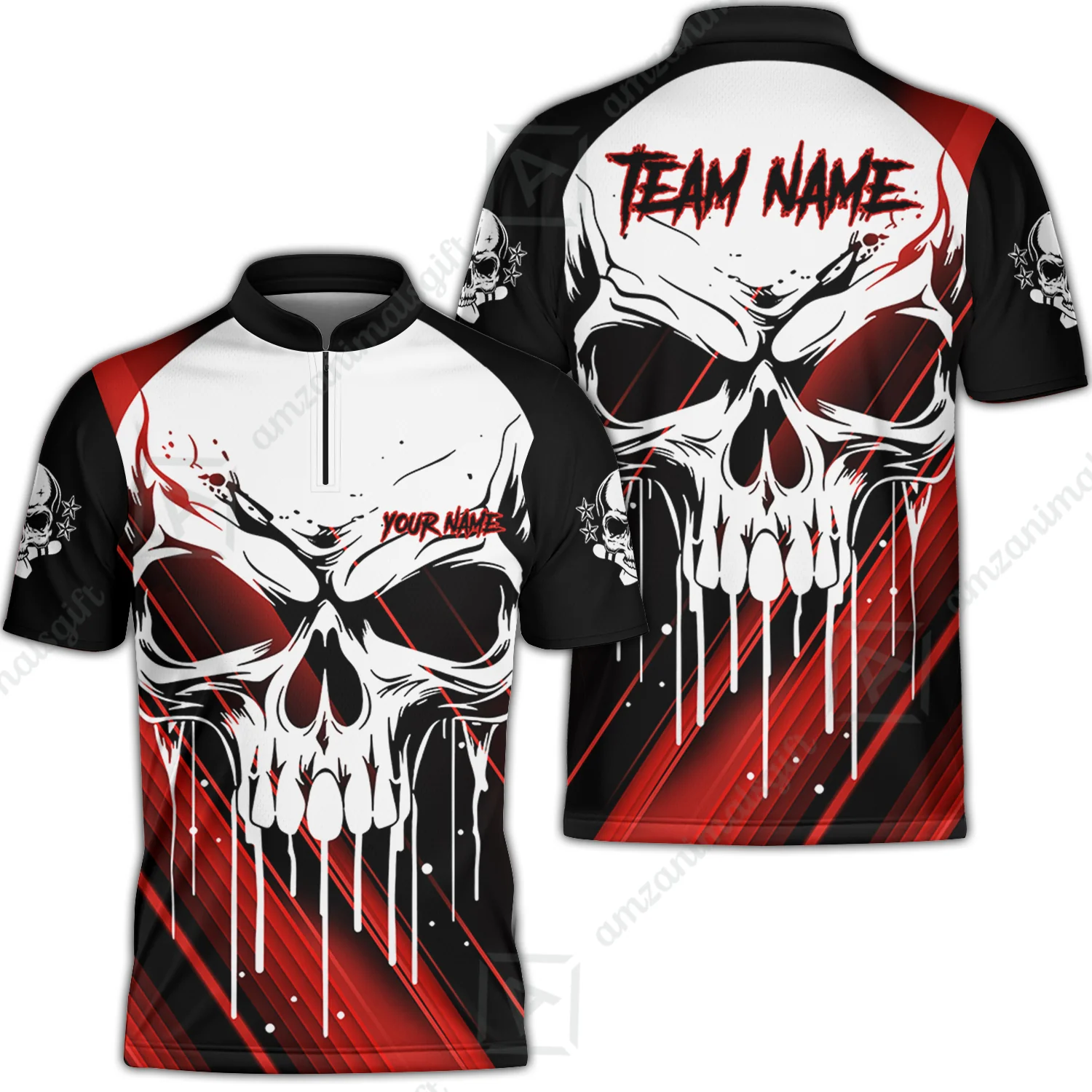 Customized Bowling Polo, Blue Skull Bowling Creepy Style Bowling jerseys Custom Name And Team Shirt - Image 13