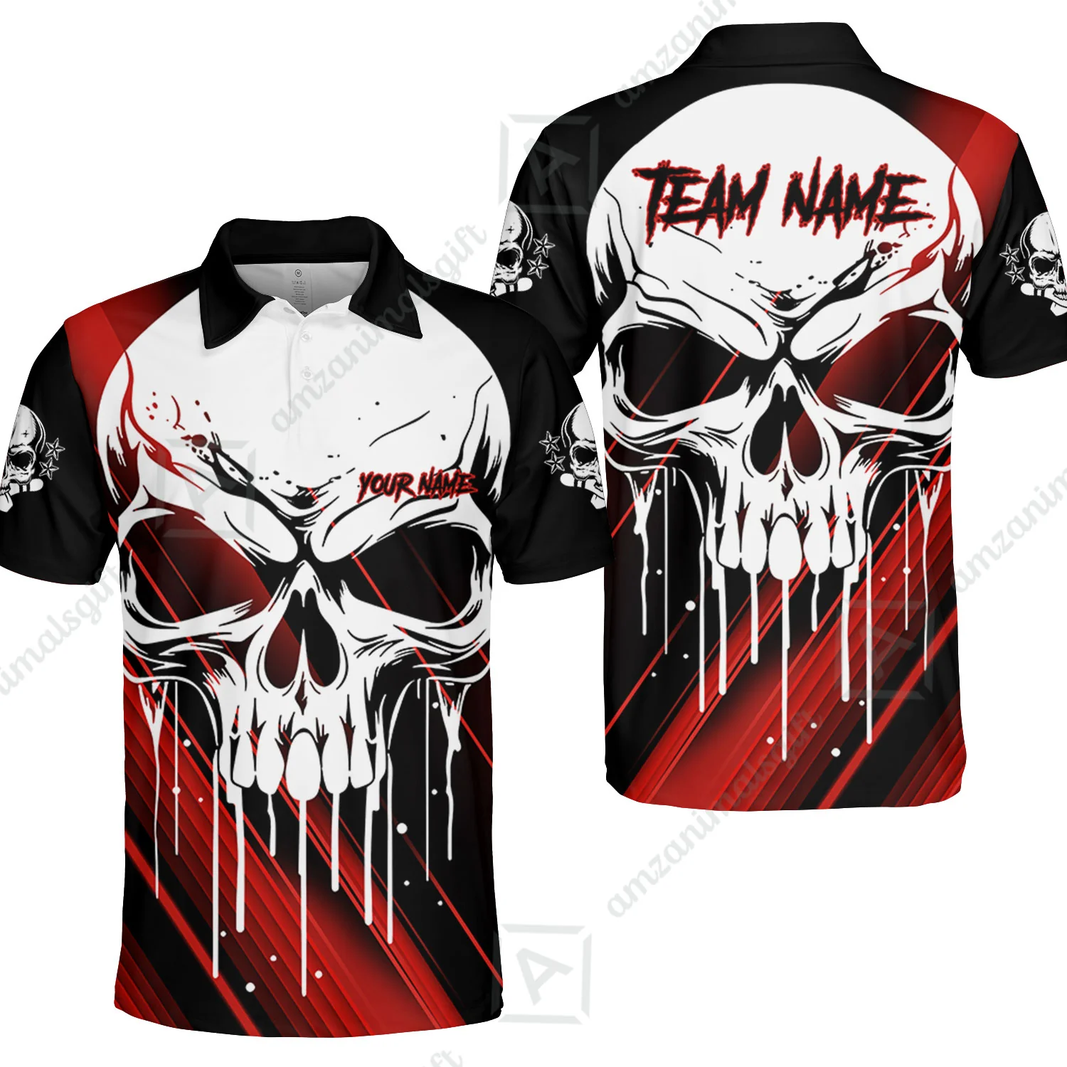 Customized Bowling Polo, Blue Skull Bowling Creepy Style Bowling jerseys Custom Name And Team Shirt - Image 15