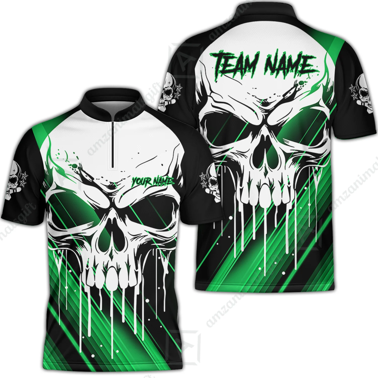 Customized Bowling Polo, Blue Skull Bowling Creepy Style Bowling jerseys Custom Name And Team Shirt - Image 22