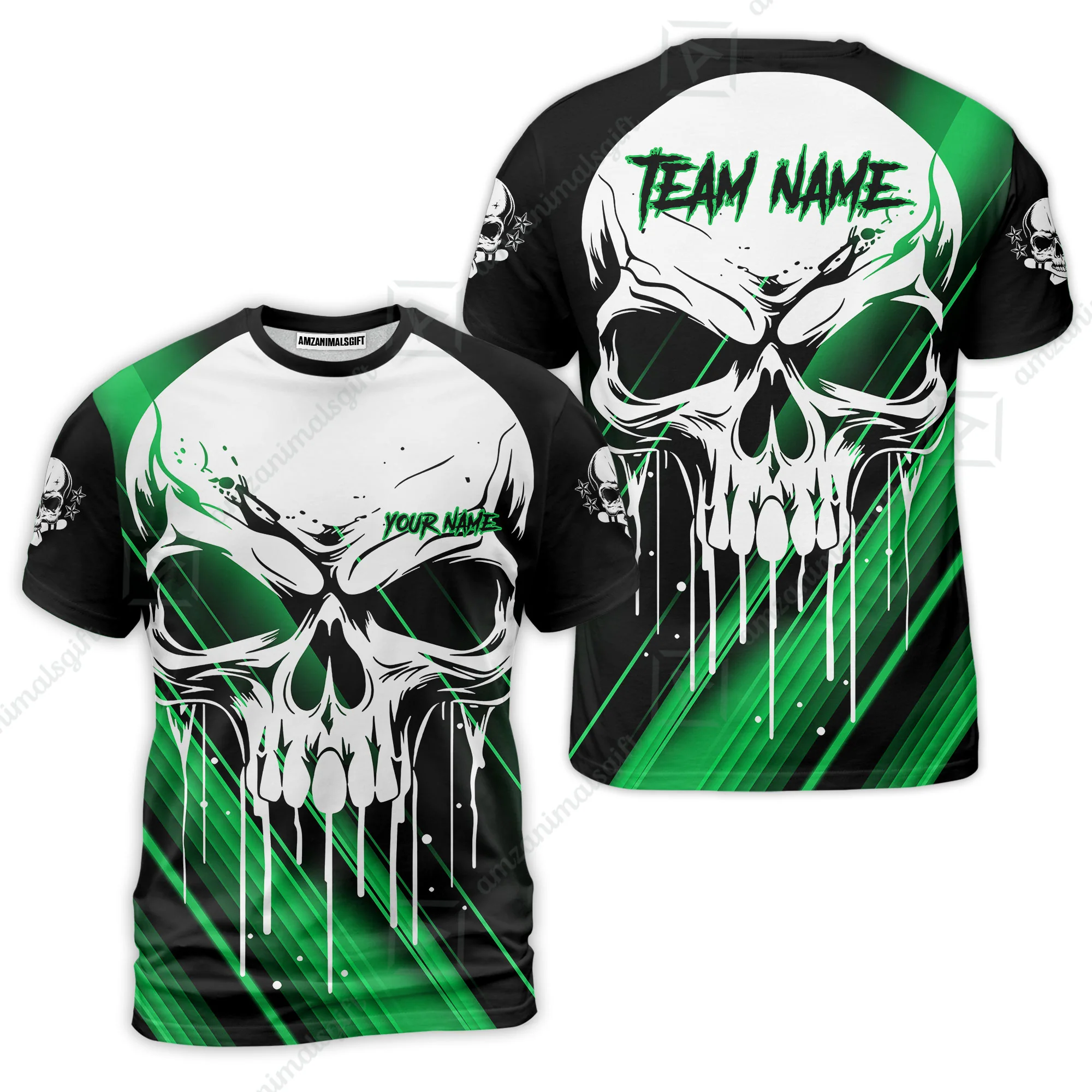 Customized Bowling Polo, Blue Skull Bowling Creepy Style Bowling jerseys Custom Name And Team Shirt - Image 23