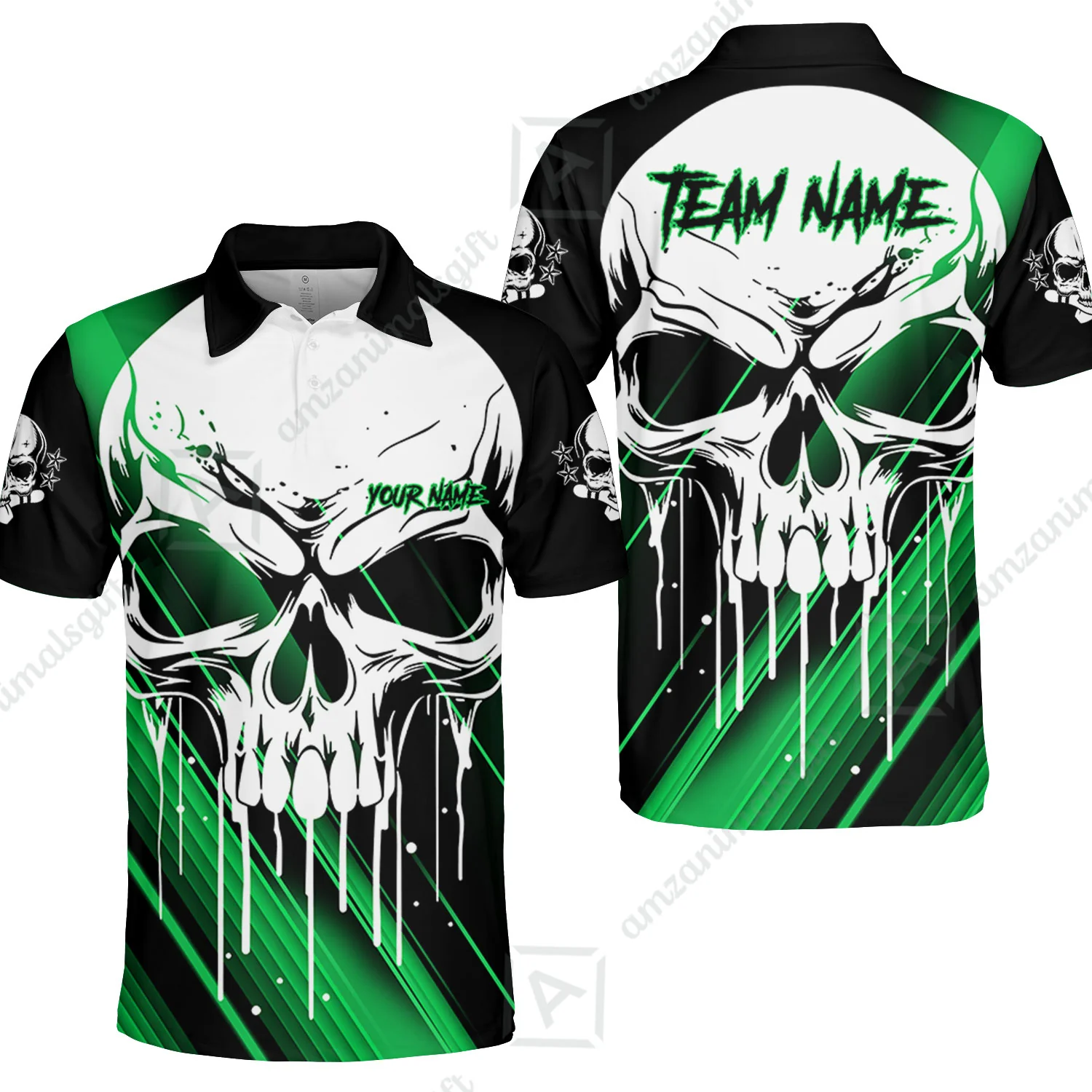 Customized Bowling Polo, Blue Skull Bowling Creepy Style Bowling jerseys Custom Name And Team Shirt - Image 24