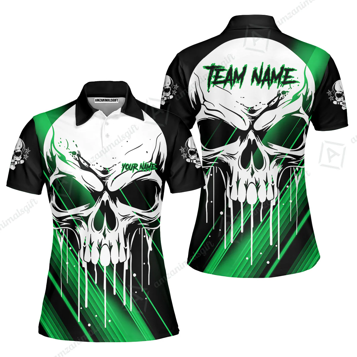 Customized Bowling Polo, Blue Skull Bowling Creepy Style Bowling jerseys Custom Name And Team Shirt - Image 25