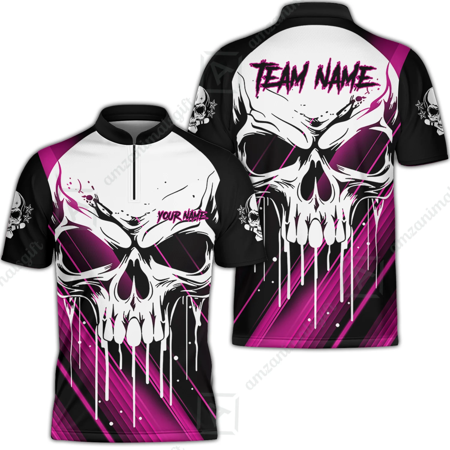 Customized Bowling Polo, Blue Skull Bowling Creepy Style Bowling jerseys Custom Name And Team Shirt - Image 27