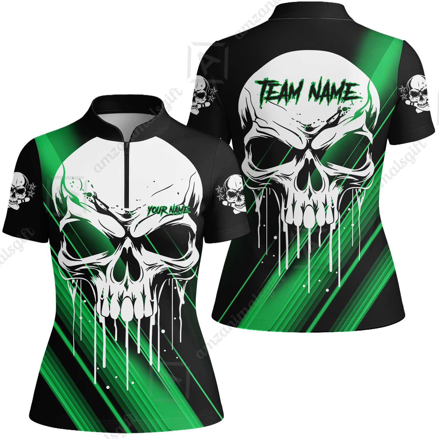 Customized Bowling Polo, Blue Skull Bowling Creepy Style Bowling jerseys Custom Name And Team Shirt - Image 35