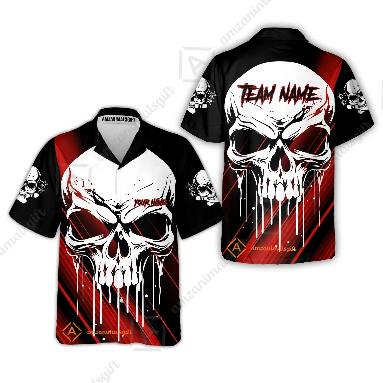 Customized Bowling Polo, Blue Skull Bowling Creepy Style Bowling jerseys Custom Name And Team Shirt - Image 43