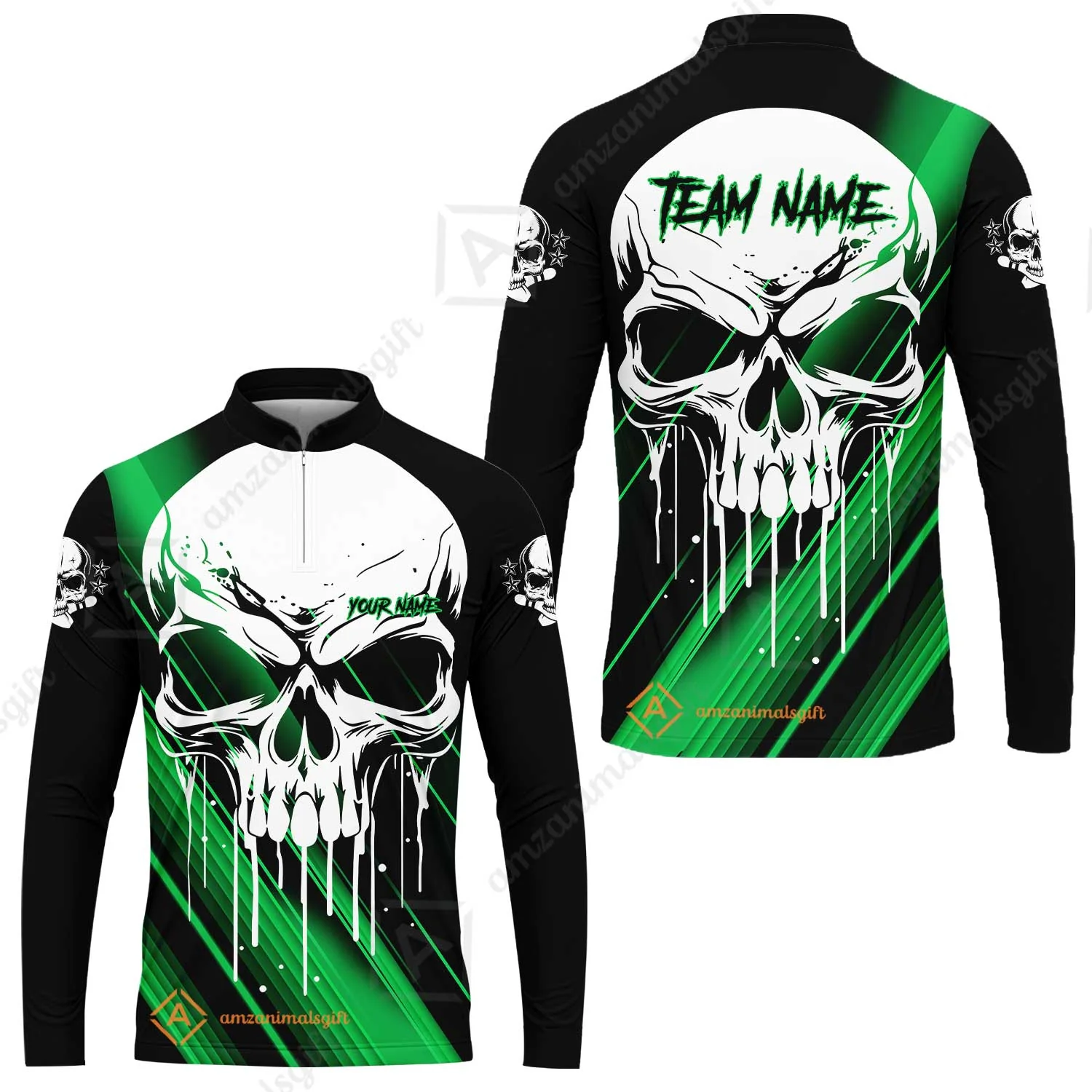 Customized Bowling Polo, Blue Skull Bowling Creepy Style Bowling jerseys Custom Name And Team Shirt - Image 53