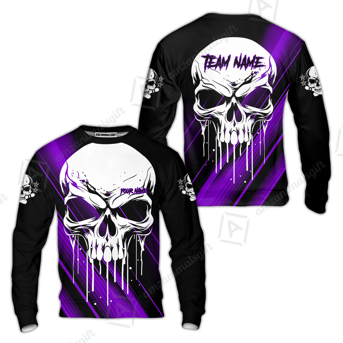 Customized Bowling Polo, Blue Skull Bowling Creepy Style Bowling jerseys Custom Name And Team Shirt - Image 57