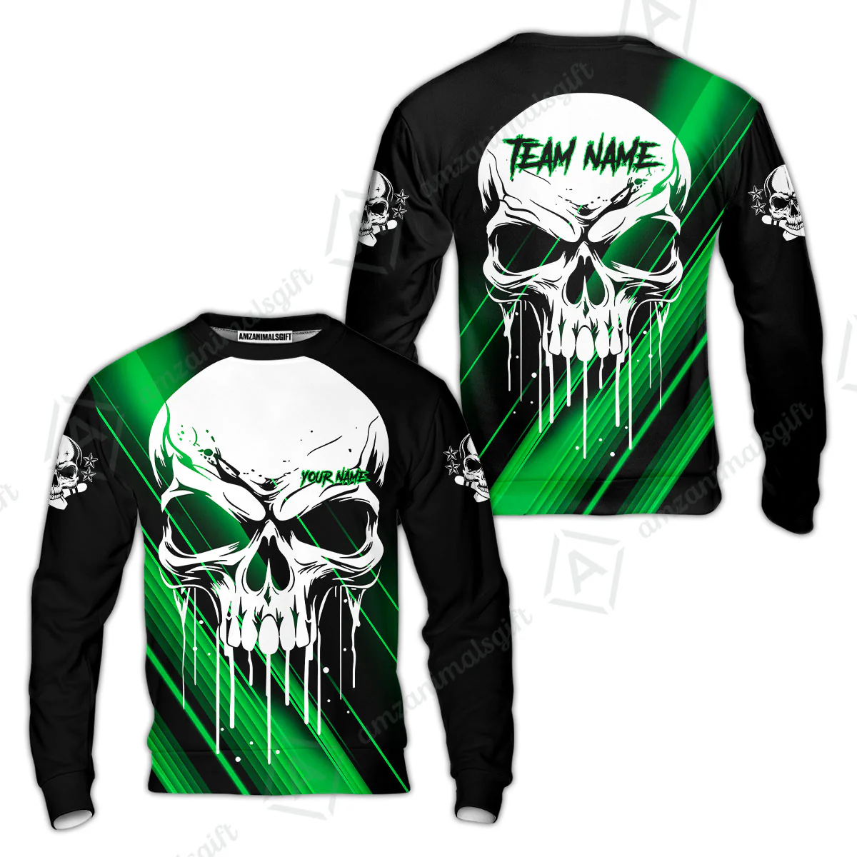 Customized Bowling Polo, Blue Skull Bowling Creepy Style Bowling jerseys Custom Name And Team Shirt - Image 59