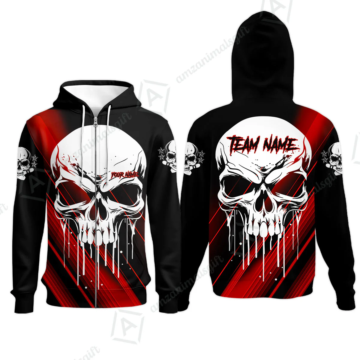 Customized Bowling Polo, Blue Skull Bowling Creepy Style Bowling jerseys Custom Name And Team Shirt - Image 73