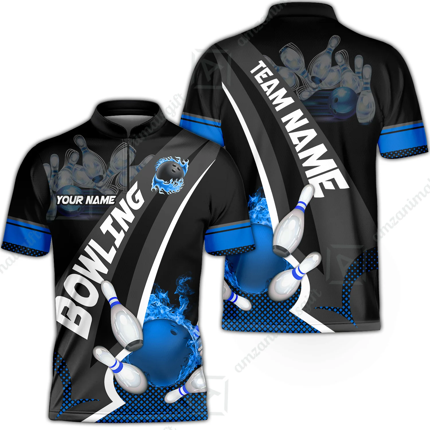 Customized Bowling Polo, Bowling And Pins Plame Premium Multicolor Option Personalized Name And Team Zipper Polo Jerseys Shirts - Image 14