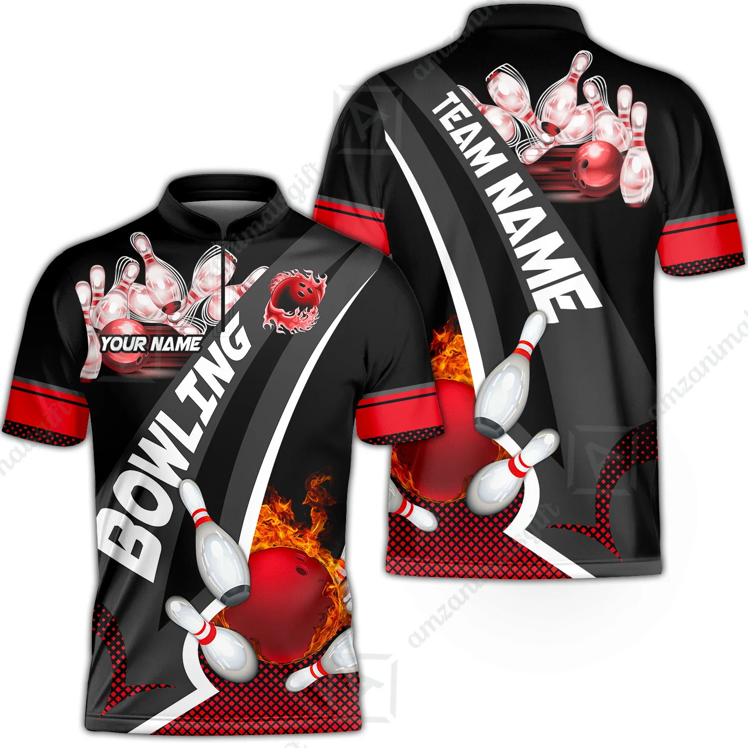 Customized Bowling Polo, Bowling And Pins Plame Premium Multicolor Option Personalized Name And Team Zipper Polo Jerseys Shirts - Image 16