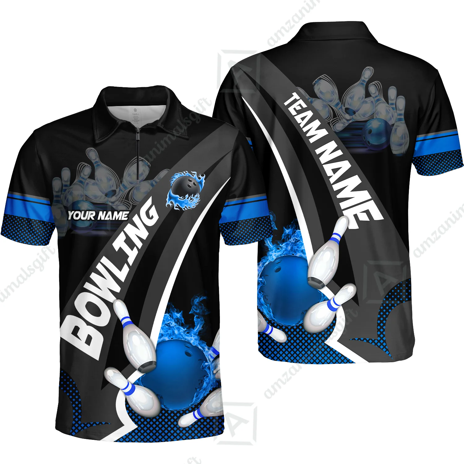 Customized Bowling Polo, Bowling And Pins Plame Premium Multicolor Option Personalized Name And Team Zipper Polo Jerseys Shirts - Image 20