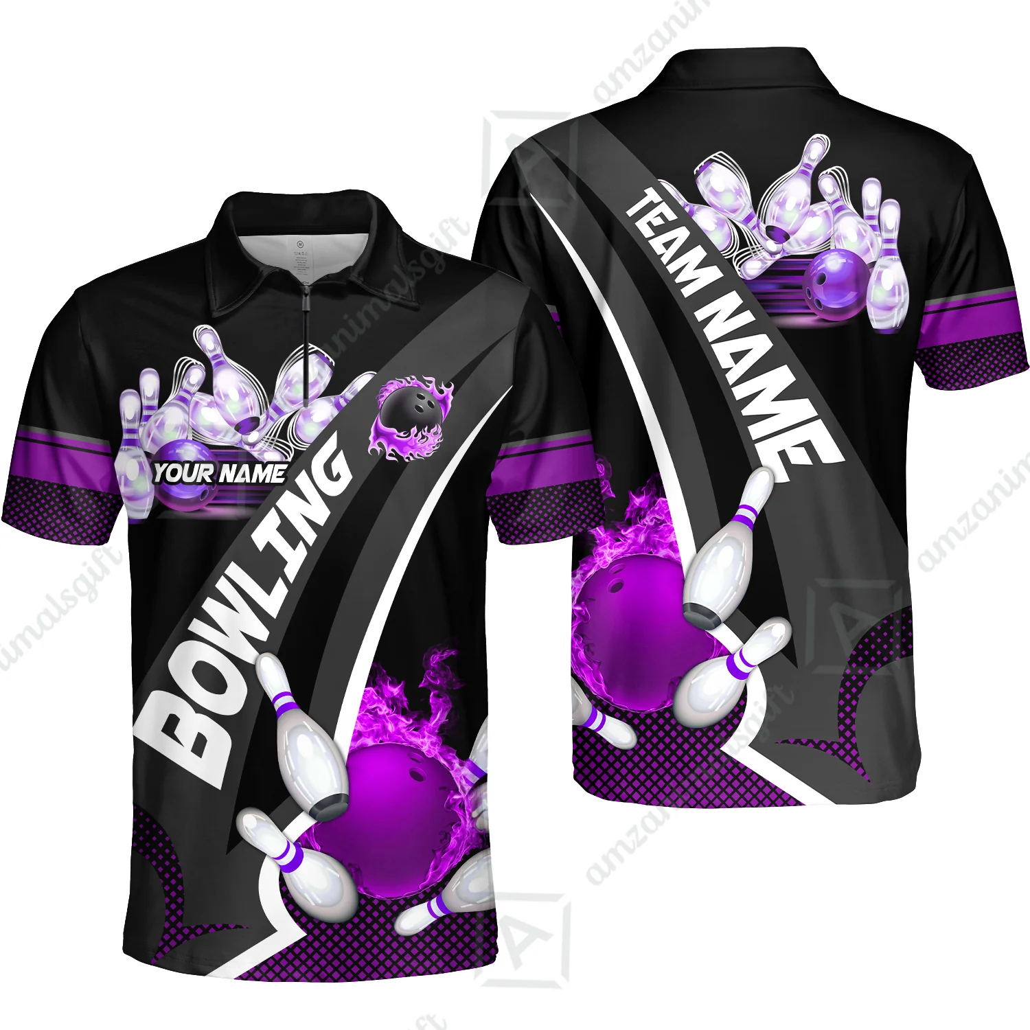 Customized Bowling Polo, Bowling And Pins Plame Premium Multicolor Option Personalized Name And Team Zipper Polo Jerseys Shirts - Image 21