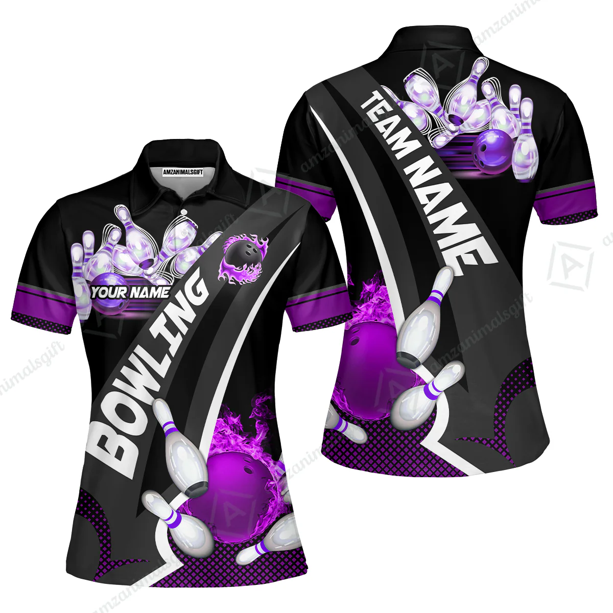 Customized Bowling Polo, Bowling And Pins Plame Premium Multicolor Option Personalized Name And Team Zipper Polo Jerseys Shirts - Image 30
