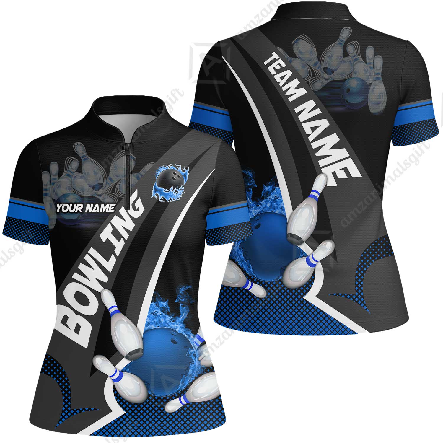 Customized Bowling Polo, Bowling And Pins Plame Premium Multicolor Option Personalized Name And Team Zipper Polo Jerseys Shirts - Image 38