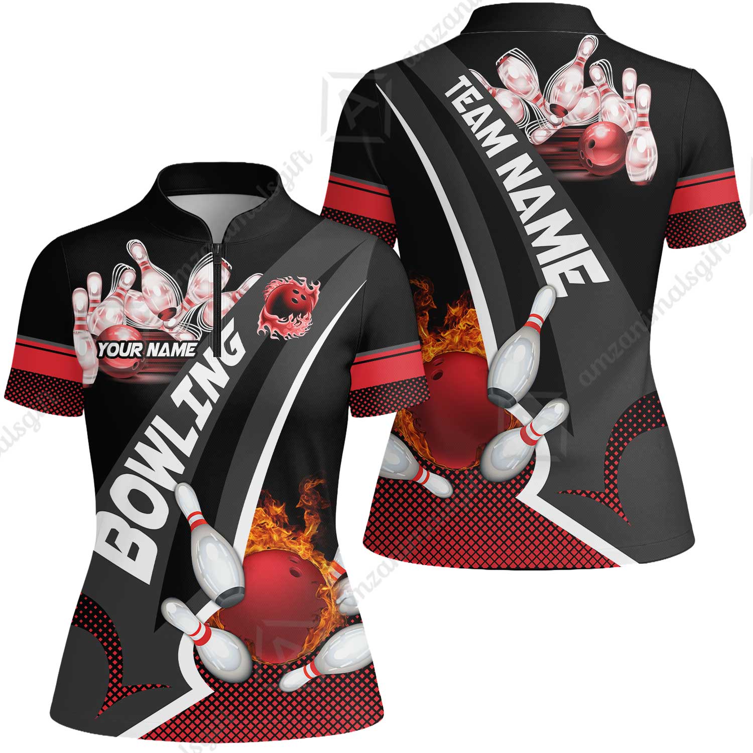 Customized Bowling Polo, Bowling And Pins Plame Premium Multicolor Option Personalized Name And Team Zipper Polo Jerseys Shirts - Image 39