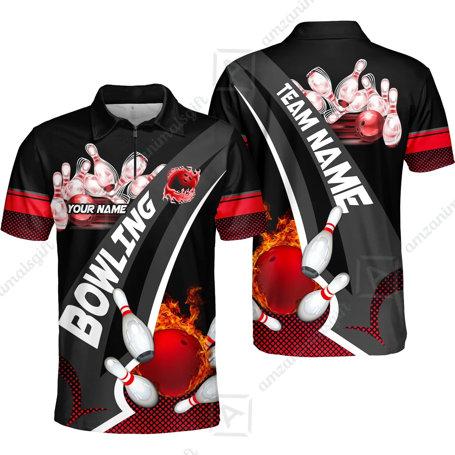 Customized Bowling Polo, Bowling And Pins Plame Premium Multicolor Option Personalized Name And Team Zipper Polo Jerseys Shirts - Image 43